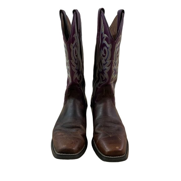 Justin Stampede Cowboy Boots Men's Size 9 D Tan Distressed Buffalo Square Toe - Picture 2 of 8